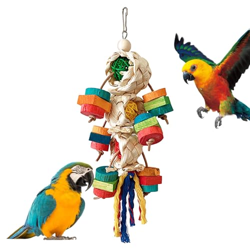 BIGUD Kleines Papageienspielzeug,Vogelspielzeug für Papageien,Natürliches, buntes Kauspielzeug aus Holz für Kakadus | Hängendes Sittichspielzeug, dekoratives multifunktionales Entspannungsspielzeug von BIGUD