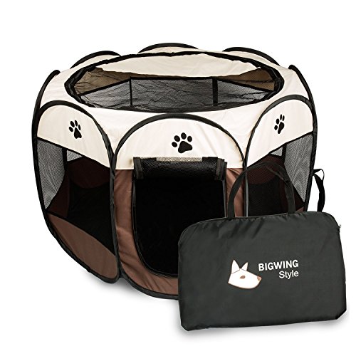 BIGWING Style Welpenlaufstall/Tierlaufstall/Hundehütte/Welpenauslauf/Laufstall für Hunde/Katzenhaus/Wasserdichtes Zelt für Kleintiere wie Hunde, Katzen (S, braun) von BIGWING Style