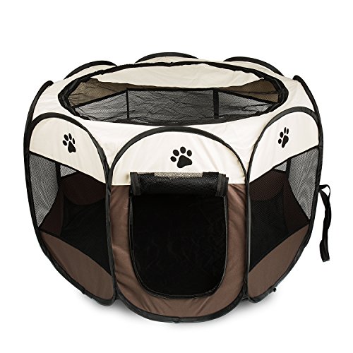 BIGWING Style Welpenlaufstall/Tierlaufstall/Hundehütte/Welpenauslauf/Laufstall für Hunde/Katzenhaus/Wasserdichtes Zelt für Kleintiere wie Hunde, Katzen (L, braun) von BIGWING Style