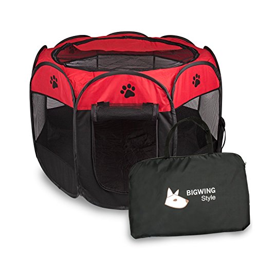 BIGWING Style Welpenlaufstall/Tierlaufstall/Hundehütte/Welpenauslauf/Laufstall für Hunde/Katzenhaus/Wasserdichtes Zelt für Kleintiere wie Hunde, Katzen (S,Rot) von BIGWING Style