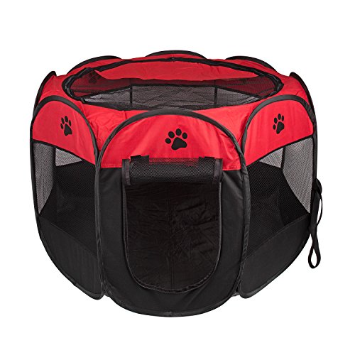 BIGWING Style Welpenlaufstall/Tierlaufstall/Hundehütte/Welpenauslauf/Laufstall für Hunde/Katzenhaus/Wasserdichtes Zelt für Kleintiere wie Hunde, Katzen (L,Rot) von BIGWING Style