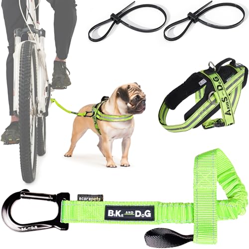 Hundeleine und Hundegeschirr für das Fahrrad, Geschirr mit seitlichen Ringen, inkl. 2 Fahrradgurte. Patentiert. (Gelb, S) von BIKE AND DOG