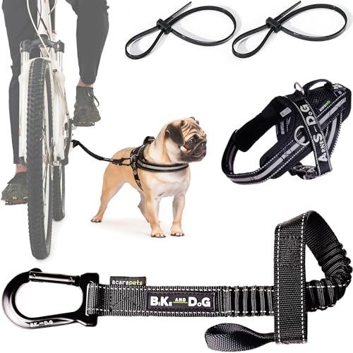 Hundeleine und Hundegeschirr für das Fahrrad, Geschirr mit seitlichen Ringen, inkl. 2 Fahrradgurte. Patentiert. (Schwarz, S) von BIKE AND DOG