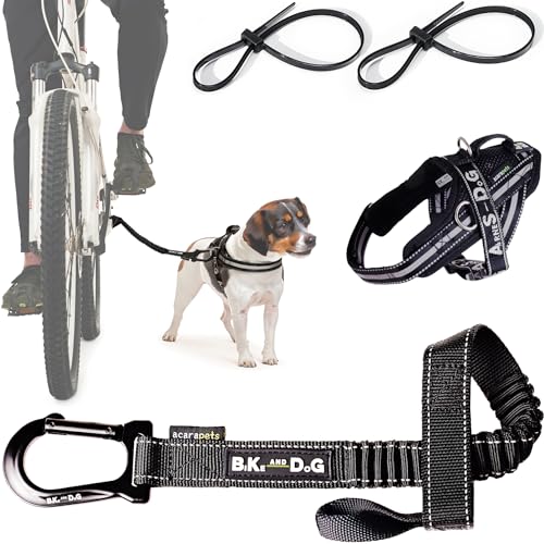Hundeleine und Hundegeschirr für das Fahrrad, Geschirr mit seitlichen Ringen, inkl. 2 Fahrradgurte. Patentiert. (Schwarz, XS) von BIKE AND DOG