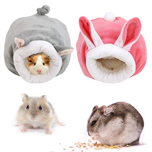 BILLIOTEAM Kleintier-Höhle für Hamster, 2 Stück, aus Baumwolle, für Kleintiere, niedliches warmes Bett für Hamster (grau und rosa) von BILLIOTEAM