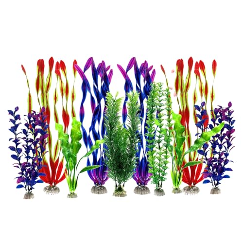BINGGA Aquarium-Dekoration, Pflanzenornamente, bunte Wasserpflanze, Aquarium-Landschaftsbau, bunte künstliche Blätter, 10 Stück von BINGGA