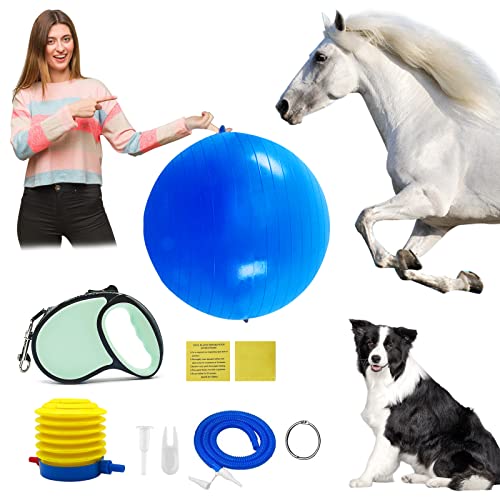 BINGO NIGHT Pferde-Herding Ballspielzeug mit Ohren, 4.9 m einziehbare Hundeleine, Handpumpe und 2 Reparaturbänder, Anti-Burst-Training, Fußball, 68.6 cm, blaue Absatzschuhe, Schäferhund, Ziege von BINGO NIGHT