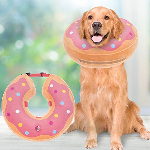 BINGPET Aufblasbares Halsband für Hunde und Katzen, weiches Haustier-Chirurgie-Halsband für Hunde und Katzen, bequemes schützendes E-Halsband verhindert Lecken, beißende Wunde, niedliches Donut-Design von BINGPET