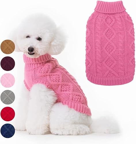 BINGPET Hunde-Strickpullover mit Rollkragen im klassischen Zopfstrick, Hundemantel, warmer Sweater, Outfits für Hunde und Katzen für Herbst und Winter von BINGPET