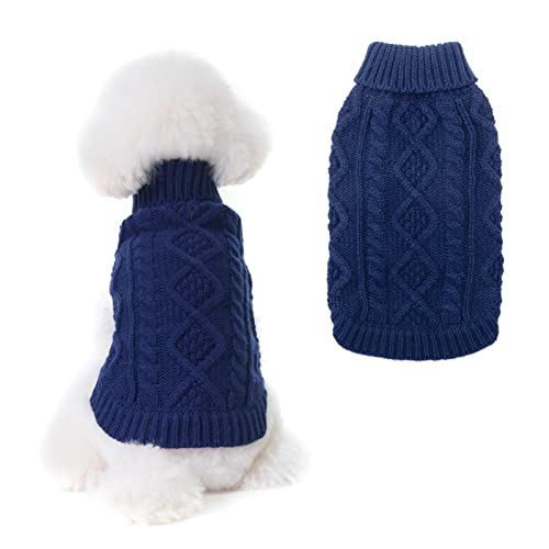 BINGPET Hunde-Strickpullover mit Rollkragen im klassischen Zopfstrick, Hundemantel, warmer Sweater, Outfits für Hunde und Katzen für Herbst und Winter von BINGPET