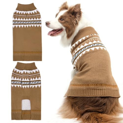 BINGPET Hundepullover, Rollkragenpullover, klassischer Strickpullover für kleine, mittelgroße und große Hunde mit Loch für die Leine, warme Sweatshirts für Hunde und Katzen, Grau (XL) von BINGPET
