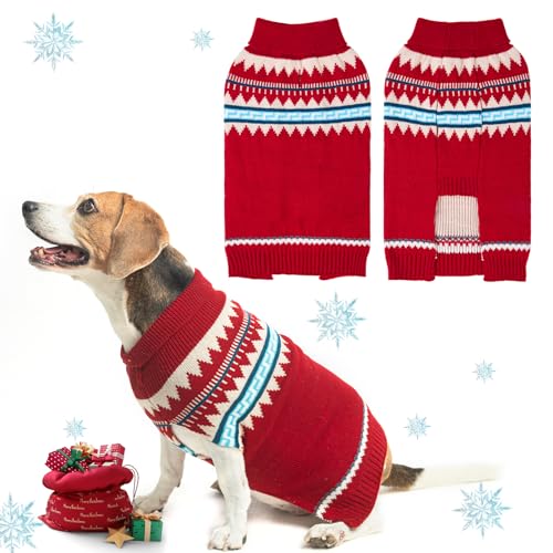 BINGPET Hundepullover – Rollkragen, klassischer Strick-Hundepullover für kleine, mittelgroße und große Hunde, Haustier-Winterkleidung, warme Sweatshirts, Outfits für Hunde und Katzen, Rot, S von BINGPET