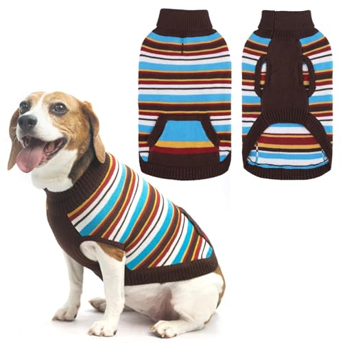 BINGPET Hundepullover mit Tasche – Rollkragenpullover für Mädchen und Jungen – Haustier warme Winterkleidung bunt gestreifte Sweatshirts Pullover für kleine bis große Hunde von BINGPET
