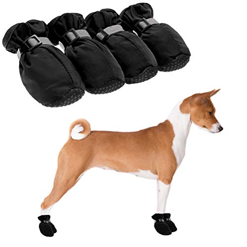 BINGPET Hundestiefel wasserdichte Hundeschuhe, Pfotenschutz mit verstellbaren und reflektierenden Trägern, rutschfeste Sohle für den Innen- und Außenbereich von BINGPET