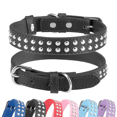 Hundehalsband Leder Breit große kleine mittelgroße Hunde Schwarz Rot Rosa Pink mit Strass und Anti-verlorene Handynummern Anhänger von BINGPET