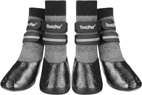 Hundesocken, rutschfest, mit Riemen, Pfotenschutz, Traktionskontrolle, wasserdicht, für drinnen und draußen von BINGPET