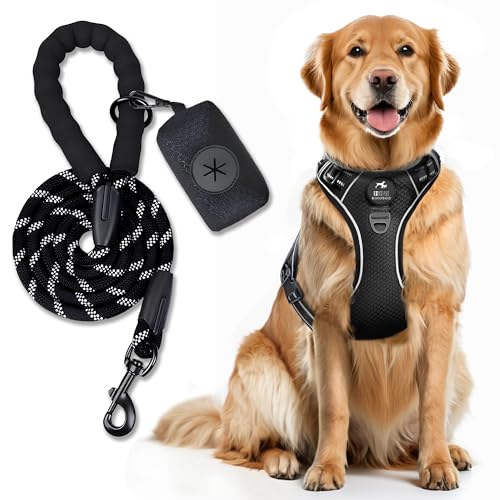 BINOBOO hundegeschirr Grosse Hunde, Anti Zug Hundegeschirr, No Pull Verstellbar Hundegeschirr Set mit Leine und Kotbeuteln, Atmungsaktives reflektierendes Brustgeschirr, Schwarz L BINOBOO hundegeschirr Grosse Hunde, Anti Zug Hundegeschirr, No Pull Verstellbar Hundegeschirr Set mit Leine und Kotbeuteln, Atmungsaktives reflektierendes Brustgeschirr, Schwarz L von BINOBOO