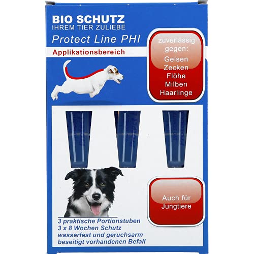 BIO SCHUTZ Protect Line PHI für Hunde (15 ml (3 Tuben á 5 ml) für Hunde Gegen Flöhe, Zecken, Milben, Haarlinge Beseitigt auch Larven und Eigelege von BIO SCHUTZ