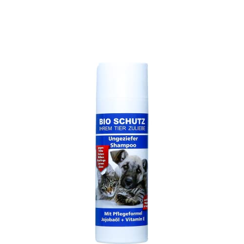 BIO SCHUTZ Ungeziefer Shampoo 200 ml Flasche Gegen Flöhe, Zecken, Milben, Haarlinge und Läuse Beseitigt auch Larven und Eigelege von BIO SCHUTZ