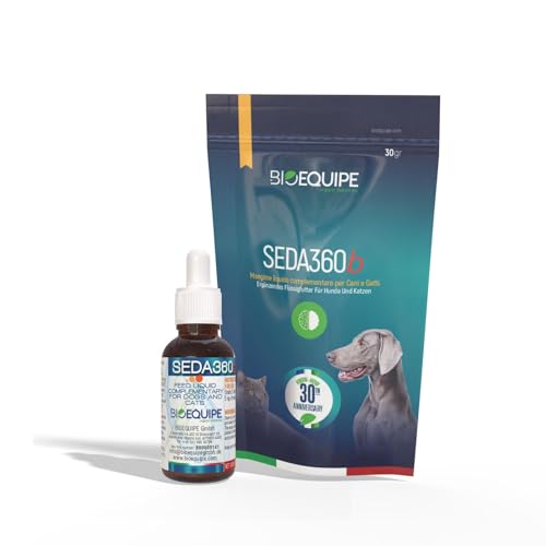 SEDA360b Beruhigendes Nahrungsergänzungsmittel für Hunde und Katzen, 30 Tropfen, beseitigt Cortisol, natürliches Entspannungsmittel gegen Stress und Angst, L-Triptophan, Vitamine E, Passionsblume und von BIOEQUIPE