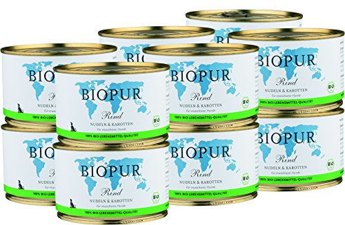 BIOPUR Bio Hundefutter Rind, Nudeln & Karotten für Hunde 12x400g von BIOPUR Tiernahrung