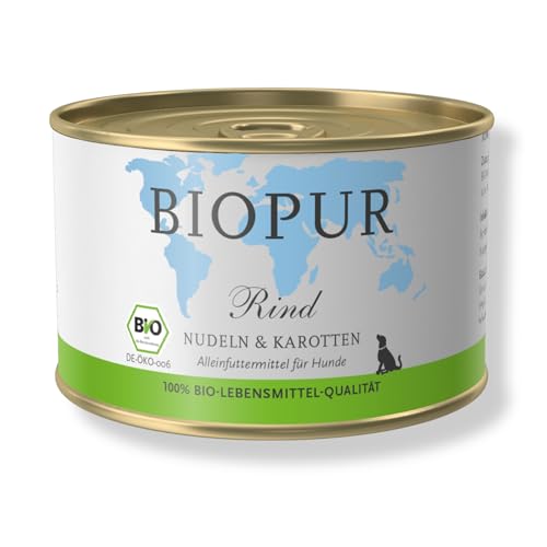 Bio Hundefutter Rind, Nudeln & Karotten für Hunde 12x400g Premium Nassfutter von BIOPUR Tiernahrung