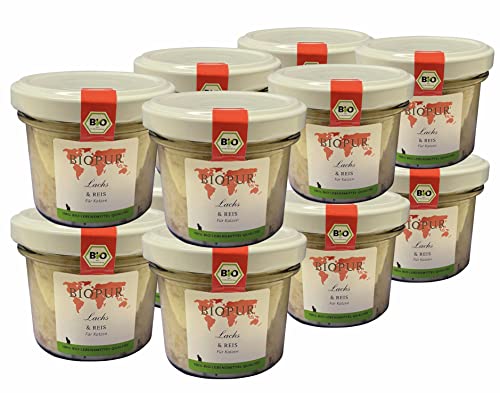BIOPUR Katzen-Nassfutter Lachs & Reis 12x100g in 100% Bio-Lebensmittelqualität - ausgewogenen Zusammensetzung - aus hochwertigen Rohstoffen von BIOPUR Tiernahrung