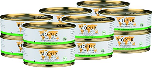 BIOPUR Tiernahrung Bio Katzenfutter Huhnmuskelfleisch für Katzen 12x200g von BIOPUR Tiernahrung