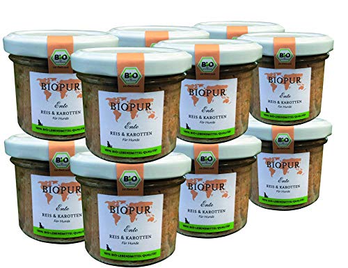 Premium Bio Hundefutter Ente, Reis & Karotten 12x100g Nassfutter von BIOPUR Tiernahrung