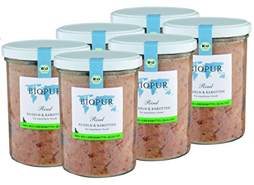 Bio Hundefutter Rind, Nudeln & Karotten für Hunde 6x370g von BIOPUR Tiernahrung