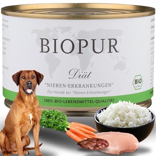 Bio Diät-Hundefutter bei Nieren-Erkrankungen 6x400g Premium Nassfutter in Lebensmittelqualität von BIOPUR Tiernahrung