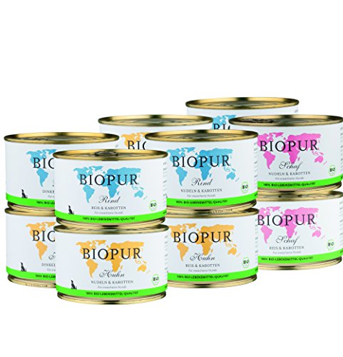 BIOPUR Bio Gemischtes Hundefutter (Nassfutter) Sortiment 12x400g in 100% Bio-Lebensmittelqualität von BIOPUR Tiernahrung