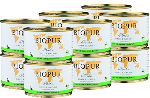 Bio Hundefutter Huhn, Dinkel & Zucchini für Hunde 12x400g von BIOPUR Tiernahrung