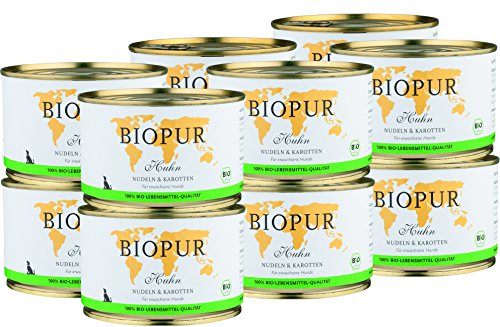 Premium Bio Hundefutter Huhn, Nudeln & Karotten für Hunde 12x400g in 100% Bio-Lebensmittelqualität von BIOPUR Tiernahrung