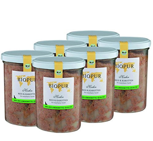 Bio Hundefutter Huhn, Reis & Karotten für Hunde 6x370g von BIOPUR Tiernahrung