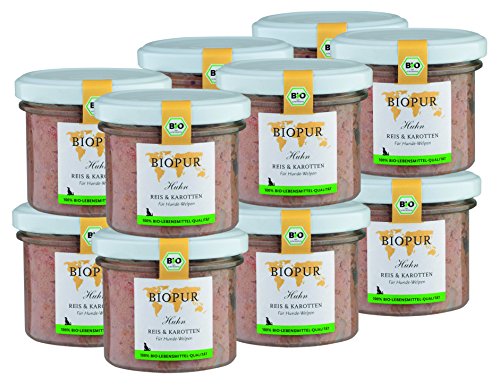 BIOPUR Bio Hundefutter Huhn, Reis & Karotten für Hunde-Welpen 12x100g von BIOPUR Tiernahrung