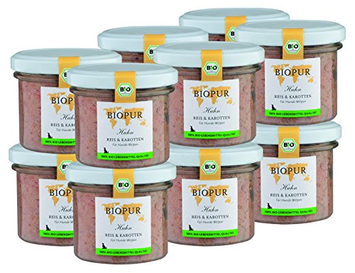 BIOPUR Tiernahrung Bio Hundefutter Huhn, Reis & Karotten für Hunde-Welpen 12x100g von BIOPUR Tiernahrung