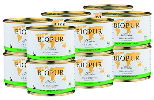 BIOPUR Bio Hundefutter Huhn, Reis & Karotten für Hunde-Welpen 12x400g von BIOPUR Tiernahrung