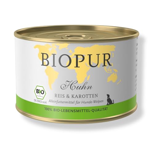 BIOPUR Bio Hundefutter Huhn, Reis & Karotten für Hunde-Welpen 12x400g von BIOPUR Tiernahrung