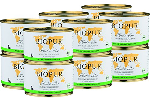 Bio Hundefutter Huhnmuskelfleisch für Hunde 12x380g in 100% Bio-Lebensmittelqualität von BIOPUR Tiernahrung