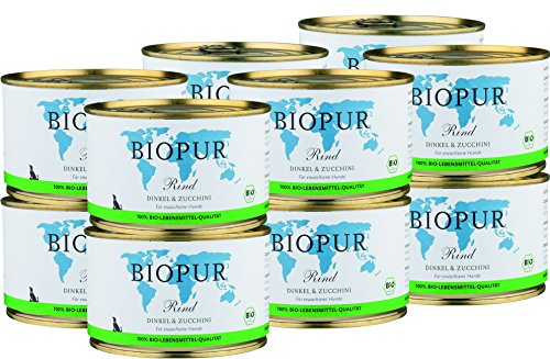BIOPUR Bio Hundefutter Rind, Dinkel & Zucchini für Hunde 12x400g von BIOPUR Tiernahrung