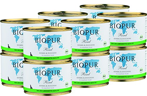BIOPUR Tiernahrung Bio Hundefutter Rind, Dinkel & Zucchini für Hunde 12x400g von BIOPUR Tiernahrung