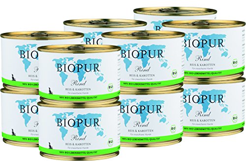 BIOPUR Bio Hundefutter Rind, Reis & Karotten für Hunde 12x400g von BIOPUR Tiernahrung