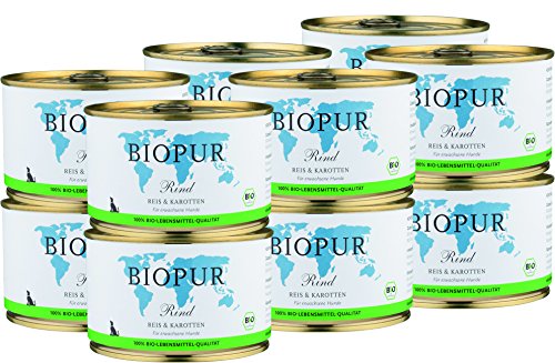 BIOPUR Tiernahrung Bio Hundefutter Rind, Reis & Karotten für Hunde 12x400g von BIOPUR Tiernahrung