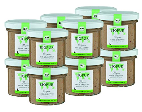 Bio Hundefutter Vegan, Reis & Karotten für Hunde 12x100g von BIOPUR Tiernahrung