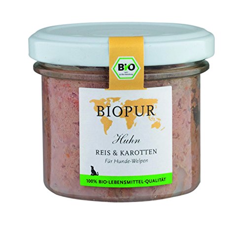 Premium Hundefutter mit Huhn, Reis und Karotten Bio Alleinfuttermittel für Welpen, 12er Pack (12 x 100 g) von BIOPUR Tiernahrung