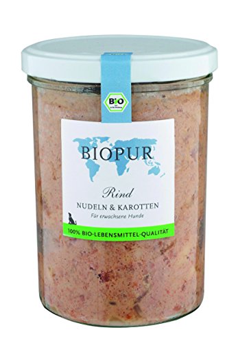 Biopur Rind, Nudeln, Karotten 400g Bio-Hundefutter im Glas, 6er Pack (6 x 370 g) von BIOPUR Tiernahrung