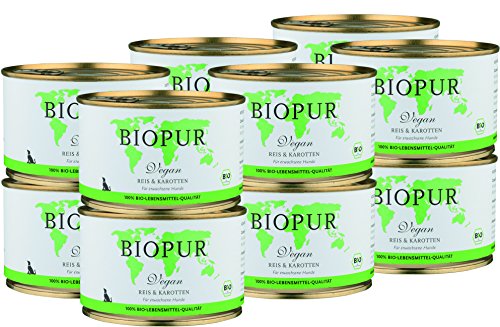 Bio Hundefutter Vegan, Reis & Karotten für Hunde 12x400g in 100% Bio-Lebensmittelqualität von BIOPUR Tiernahrung