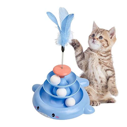 BIOTAT Katzenspielzeug Roller | Kätzchen 3-lagiges Bahnspielzeug mit elastischen Bällen - Turntable Cat Feather Charmer Zauberstab für Haustiere Entspannende, interaktive Bälle für den Innenbereich von BIOTAT