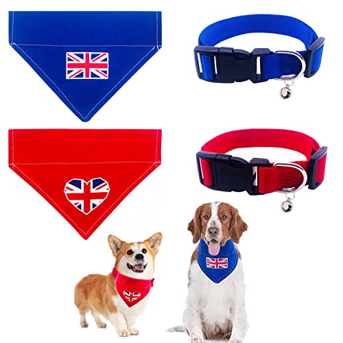 BIPY Hundehalstücher mit Union-Jack-Motiv, verstellbar, mit Glöckchen, kleine UK-Flagge, Festival, Haustier-Bandana, dreieckig, weiche Lätzchen für kleine, mittelgroße patriotische Hunde, Katzen, von BIPY